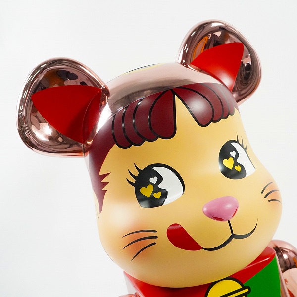 実際に弊社で買取させて頂いた★(1)未使用 MEDICOM TOY/メディコムトイ BE@RBRICK/ベアブリック 不二家 招き猫 ペコちゃん 金運ダブル小判 桃金メッキ 1000%の画像 4枚目
