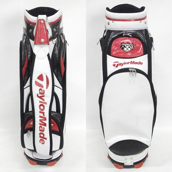 実際に弊社で買取させて頂いたTaylorMade/テーラーメイド CB100V オーセンティック 9.5型 4分割キャディバッグ ホワイトｘレッドｘブラックの画像 2枚目