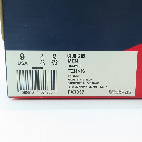 実際に弊社で買取させて頂いたReebok/リーボック Club C 85 クラブ シー  FX3357/27の画像 9枚目
