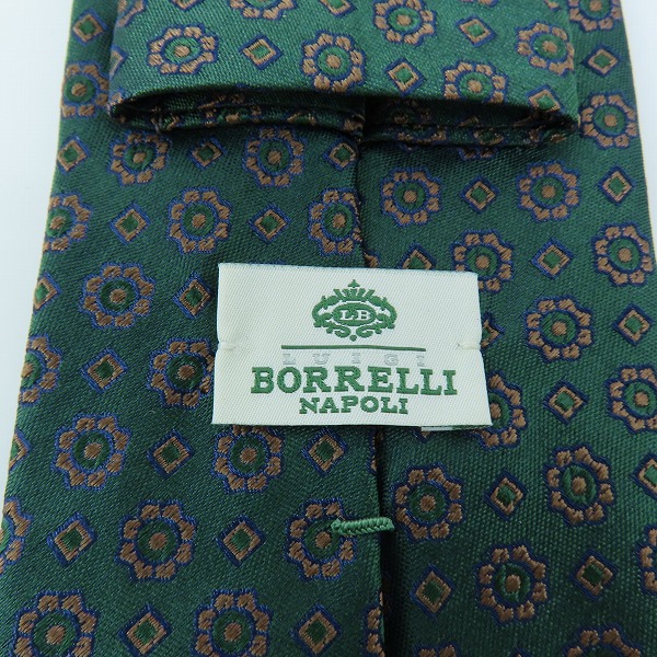 実際に弊社で買取させて頂いたLUIGI BORRELLI/ルイジ ボレッリ 総柄 グリーン シルク ネクタイの画像 3枚目