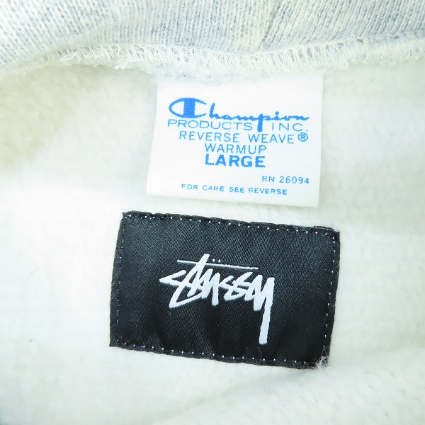 実際に弊社で買取させて頂いたSTUSSY×champion/ステューシー×チャンピオン コラボパーカー/Lの画像 2枚目