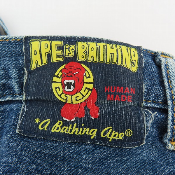 実際に弊社で買取させて頂いたA BATHING APE/アベイシングエイプ デニムパンツ サル顔ペイント/Mの画像 3枚目
