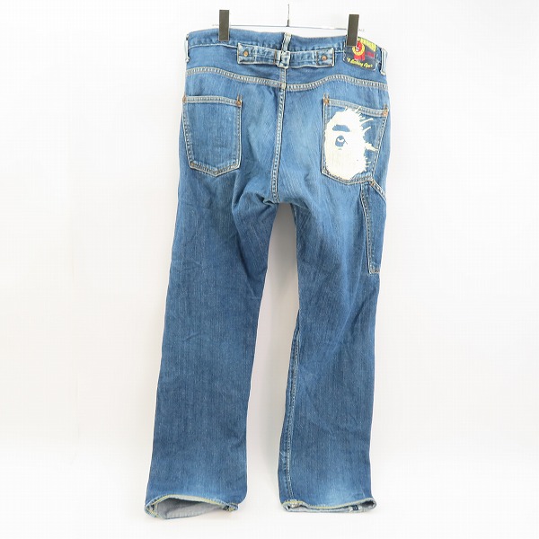 実際に弊社で買取させて頂いたA BATHING APE/アベイシングエイプ デニムパンツ サル顔ペイント/Mの画像 1枚目