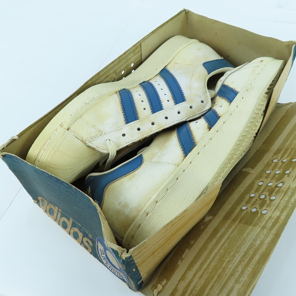 実際に弊社で買取させて頂いた【観賞用】adidas/アディダス 金ベロ/フランス製/ヴィンテージ SUPERSTAR/スーパースター スニーカー  白×青 9.5の画像 8枚目
