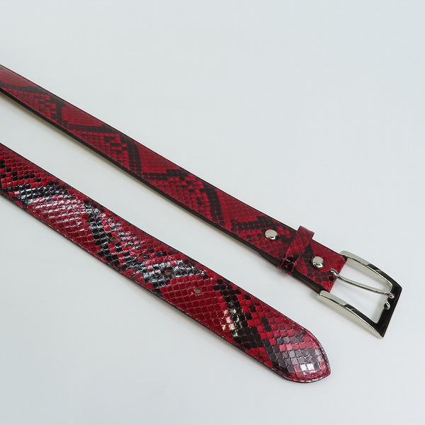 実際に弊社で買取させて頂いたWACKO MARIA/ワコマリア GUILTY PARTIES PYTHON LEATHER BELT/パイソンレザーベルト レッド 36の画像 2枚目