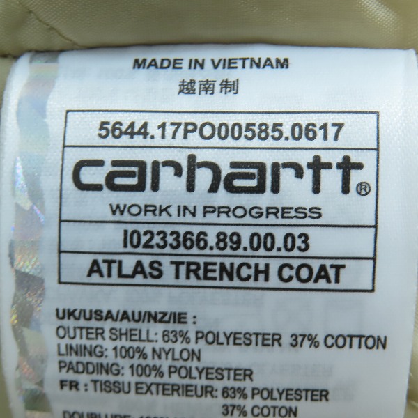 実際に弊社で買取させて頂いたCarhartt/カーハート Atlas Trench Coat Cypress/アトラストレンチコート/Lの画像 4枚目