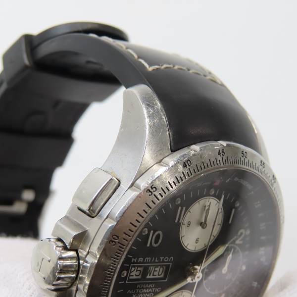 実際に弊社で買取させて頂いたHAMILTON/ハミルトン カーキ X ウィンド デイデイト 自動巻き/黒文字盤 腕時計 H776160の画像 5枚目