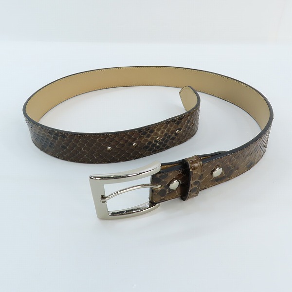 実際に弊社で買取させて頂いたWACKO MARIA/ワコマリア GUILTY PARTIES PYTHON LEATHER BELT/パイソンレザーベルト ブラウン 34の画像 7枚目