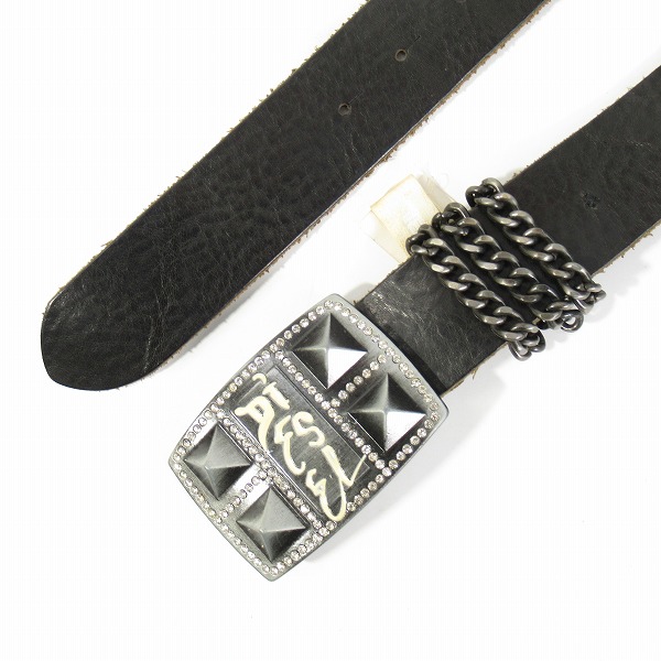 実際に弊社で買取させて頂いたDIESEL/ディーゼル スタッズ チェーン装飾 レザーベルト 90の画像 1枚目