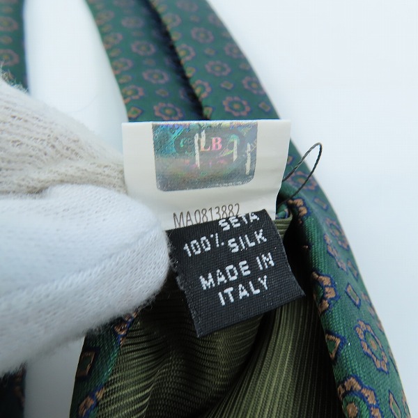 実際に弊社で買取させて頂いたLUIGI BORRELLI/ルイジ ボレッリ 総柄 グリーン シルク ネクタイの画像 4枚目
