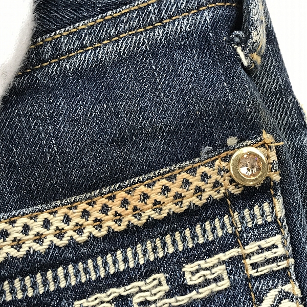 実際に弊社で買取させて頂いたmastermind JAPAN/マスターマインドジャパン 12AW neworder期 ダブルウエスト ジャガードデニムパンツ LMB2-PA06-02-D/1の画像 7枚目