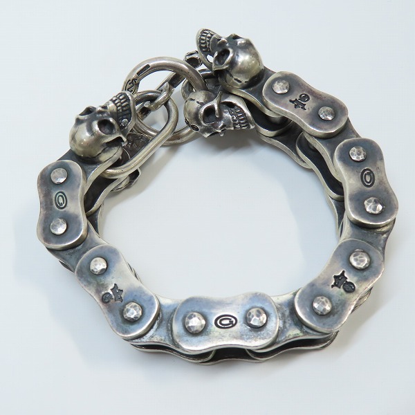 実際に弊社で買取させて頂いた【ギャラ付き】GABORATORY/ガボラトリー/ガボール ミディアム モーターサイクルチェーン ウィズ5スカル ブレスレットの画像 4枚目