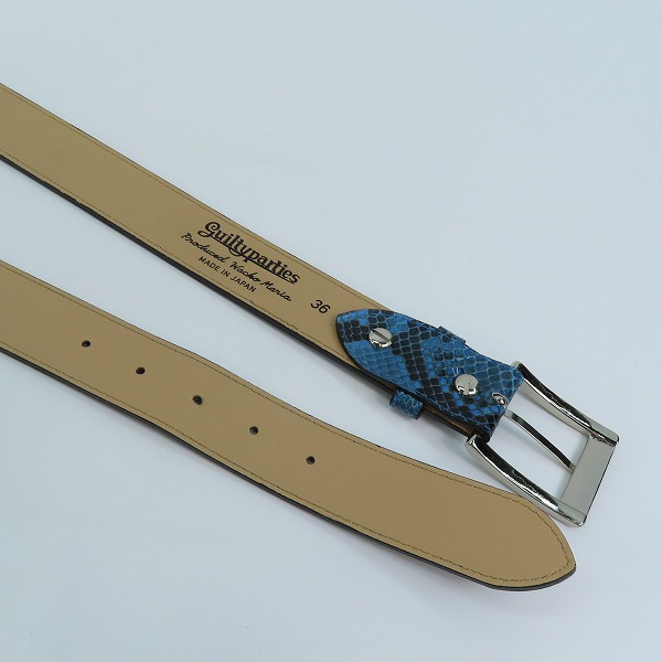 実際に弊社で買取させて頂いたWACKO MARIA/ワコマリア GUILTY PARTIES PYTHON LEATHER BELT/パイソンレザーベルト ブルー 36の画像 3枚目
