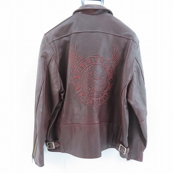 実際に弊社で買取させて頂いたHARLEY-DAVIDSON/ハーレーダビッドソン 背面ロゴ レザー シングルライダースジャケット Lの画像 1枚目