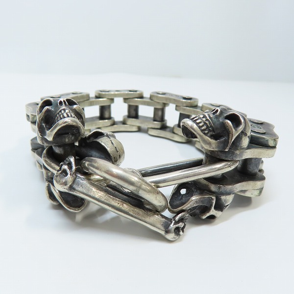 実際に弊社で買取させて頂いた【ギャラ付き】GABORATORY/ガボラトリー/ガボール ミディアム モーターサイクルチェーン ウィズ5スカル ブレスレットの画像 1枚目