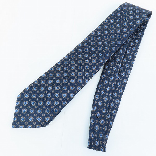 実際に弊社で買取させて頂いたLUIGI BORRELLI/ルイジ ボレッリ 総柄 ネイビー シルク/ウール ネクタイ