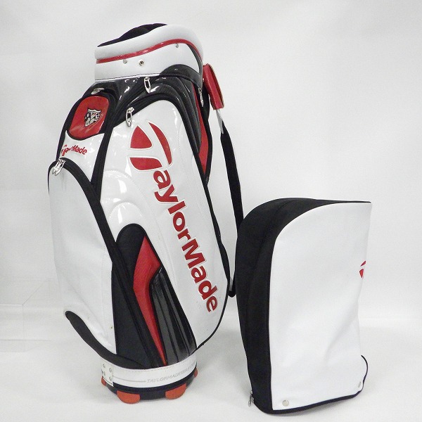 実際に弊社で買取させて頂いたTaylorMade/テーラーメイド CB100V オーセンティック 9.5型 4分割キャディバッグ ホワイトｘレッドｘブラックの画像 1枚目