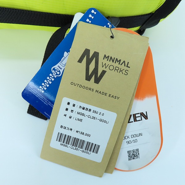 実際に弊社で買取させて頂いた【未使用】MINIMAL WORKS/ミニマルワークス CHAMELEON 350/シュラフ/寝袋 ライム MGSL-CL351-GO0LIの画像 7枚目