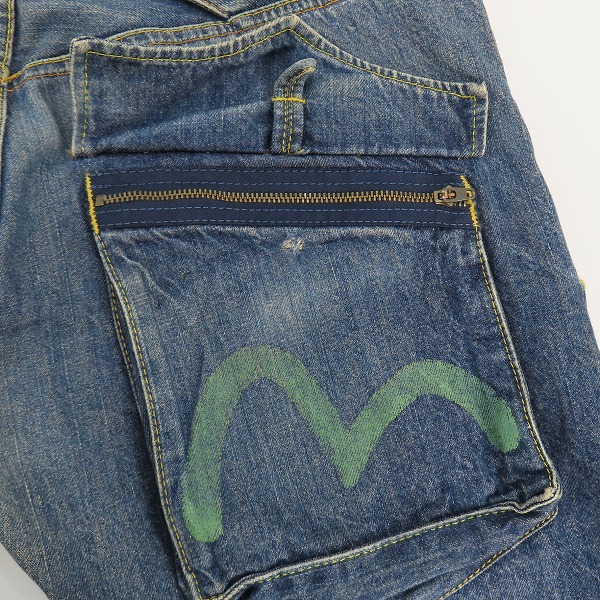 実際に弊社で買取させて頂いた【難有り】EVISU/エヴィス ジップポケット/カモメプリント デニムパンツ/34の画像 6枚目