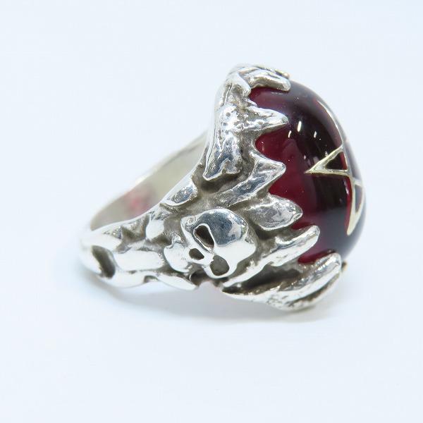 実際に弊社で買取させて頂いた【ギャラ付】ALEX STEETER/アレックスストリーター ヘルファイアエンジェルハートリングw東京レッド 土台スカル 19.5号の画像 4枚目