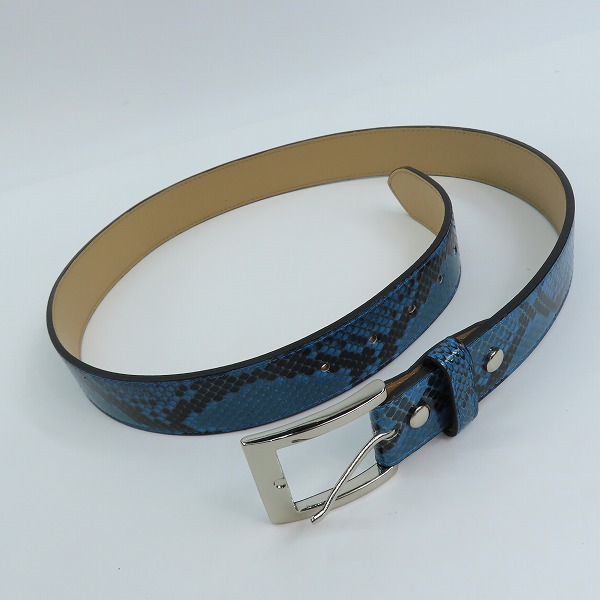 実際に弊社で買取させて頂いたWACKO MARIA/ワコマリア GUILTY PARTIES PYTHON LEATHER BELT/パイソンレザーベルト ブルー 36の画像 7枚目