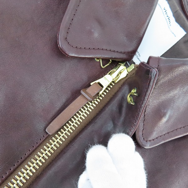 実際に弊社で買取させて頂いたvisvim/ビズビム ELMENDORF JKT IT (VEGGIE) レザージャケット 中村ヒロキ着用 シリアル入り バーガンディ 0117105014005/1の画像 6枚目