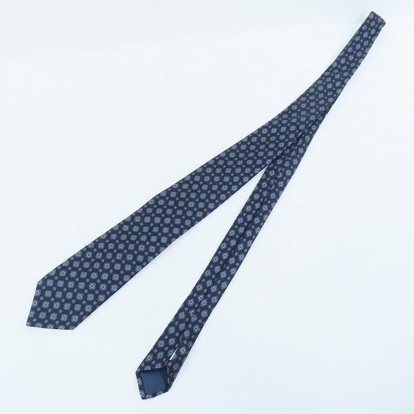 実際に弊社で買取させて頂いたLUIGI BORRELLI/ルイジ ボレッリ 総柄 ネイビー シルク/ウール ネクタイの画像 6枚目