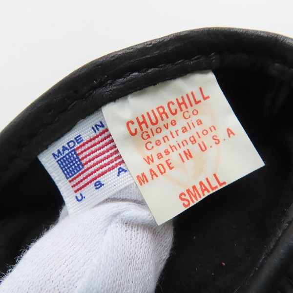 実際に弊社で買取させて頂いたCHURCHILL/チャーチル ディアスキン/鹿革 米国製 グローブ ブラック/Sの画像 3枚目