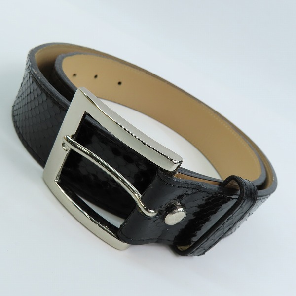 実際に弊社で買取させて頂いたWACKO MARIA/ワコマリア GUILTY PARTIES PYTHON LEATHER BELT/パイソンレザーベルト ブラック 34
