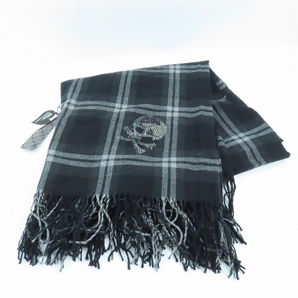 実際に弊社で買取させて頂いた【未使用】Roen/ロエン チェック ウール/カシミヤ スカルスタッズ マフラー 78124074