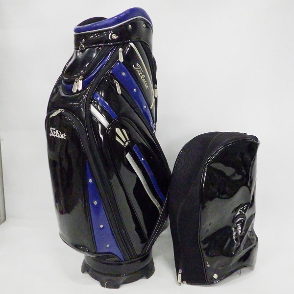 実際に弊社で買取させて頂いたTitleist/タイトリスト CB613 ゴルフ 9.5型 5分割エナメル キャディバッグ ブラックｘブルーの画像 1枚目