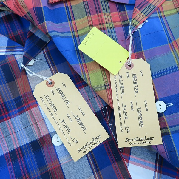 実際に弊社で買取させて頂いた【未使用】 SUGAR CANE Light/シュガーケーンライト オープンカラー チェック 半袖 ボタン シャツ SC38178/XLの画像 3枚目