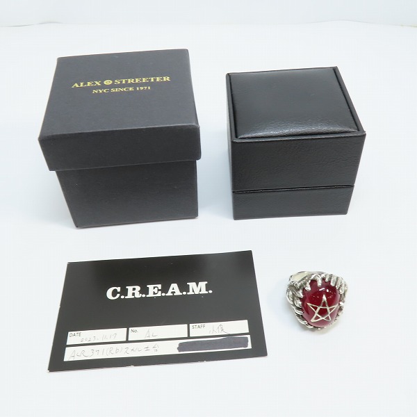 実際に弊社で買取させて頂いた【ギャラ付】ALEX STEETER/アレックスストリーター ヘルファイアエンジェルハートリングw東京レッド 土台スカル 19.5号の画像 8枚目