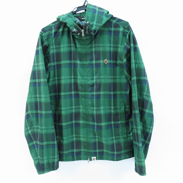 実際に弊社で買取させて頂いたA BATHING APE/アベイシングエイプ チェック柄 ジップアップパーカー/ジャケット グリーン/L