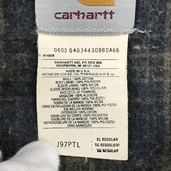 実際に弊社で買取させて頂いたCarhartt/カーハート Detroit Jacket/デトロイトジャケット ダック USA製 J97PTL/XLの画像 3枚目
