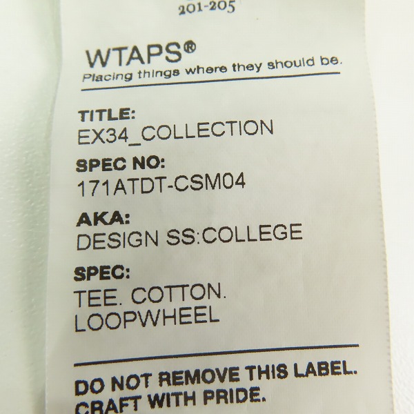 実際に弊社で買取させて頂いたWTAPS ダブルタップス 17SS DESIGN SS/COLLEGE.TEE.COTTON.LOOPWHEEL 171ATDT-CSM04/Mの画像 5枚目