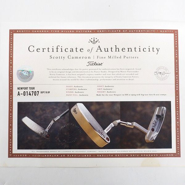 実際に弊社で買取させて頂いた【COA有り】Scotty Cameron/スコッティキャメロン サークルT ニューポートツアー SSS パター 33.25inch ヘッドカバー付の画像 8枚目