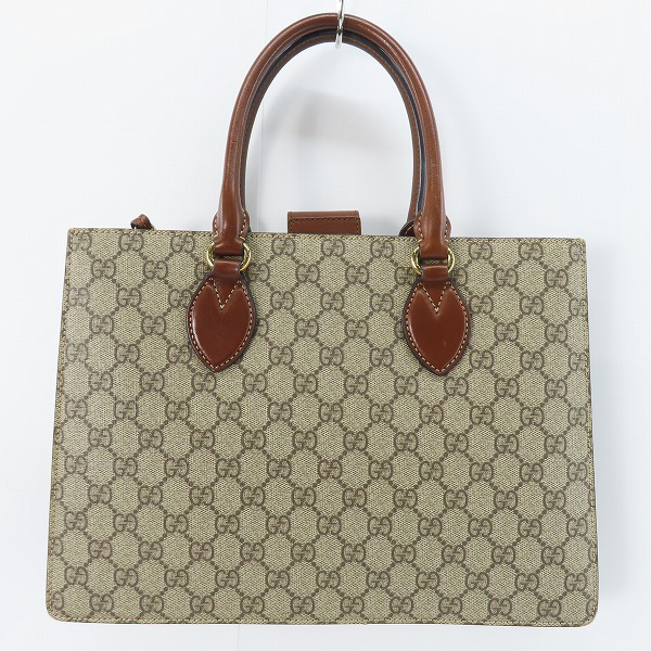 実際に弊社で買取させて頂いたGUCCI/グッチ GGスプリーム PVC×レザー 2WAYハンドバッグ ベージュ×ブラウン 409531