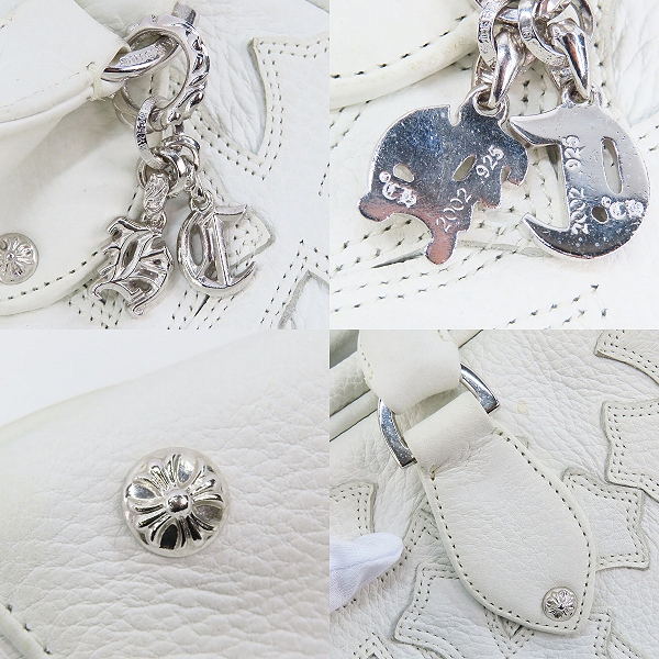 実際に弊社で買取させて頂いたCHROME HEARTS/クロムハーツ GYM3 MED CRS CHARM セメタリークロスパッチ ミディアム ホワイト チャーム付き/M の画像 5枚目