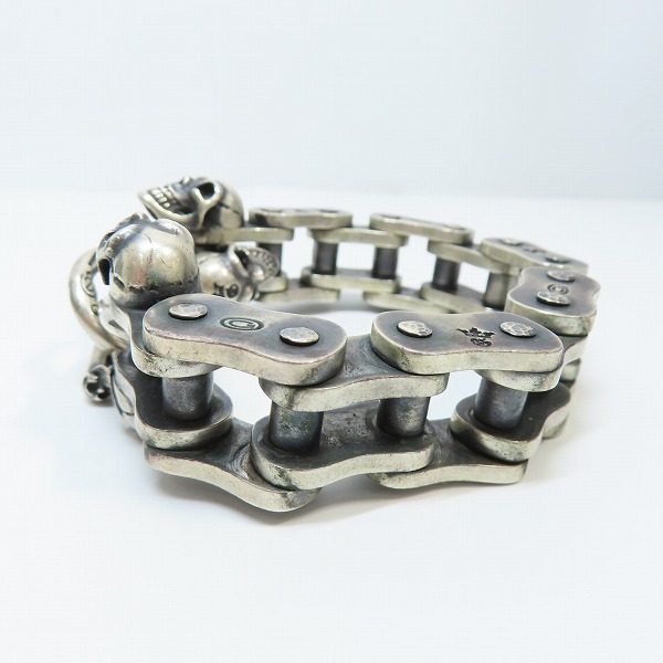 実際に弊社で買取させて頂いた【ギャラ付き】GABORATORY/ガボラトリー/ガボール ミディアム モーターサイクルチェーン ウィズ5スカル ブレスレットの画像 2枚目