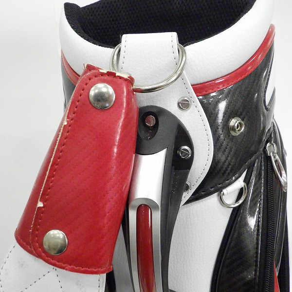 実際に弊社で買取させて頂いたTaylorMade/テーラーメイド CB100V オーセンティック 9.5型 4分割キャディバッグ ホワイトｘレッドｘブラックの画像 4枚目