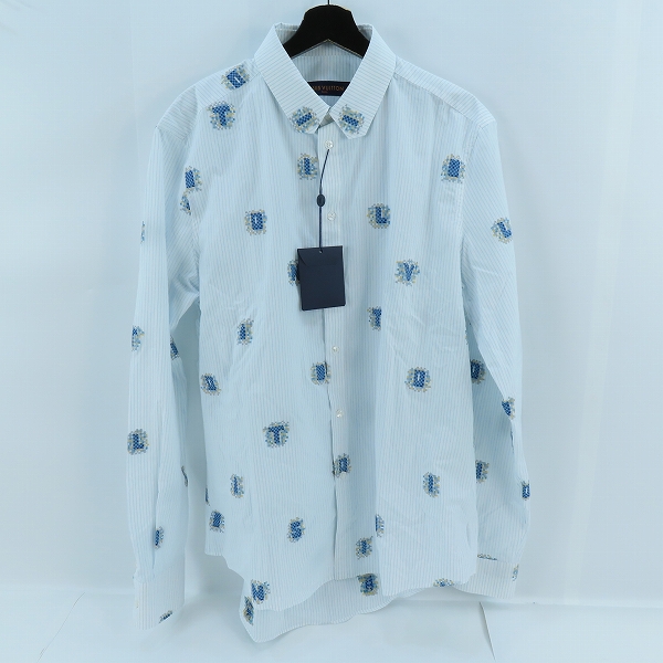 実際に弊社で買取させて頂いた【未使用/JPタグ】LOUIS VUITTON/ルイヴィトン 21AW プリントストライプ長袖シャツ RM212Q DO9 HLS51W/XXLの画像 1枚目