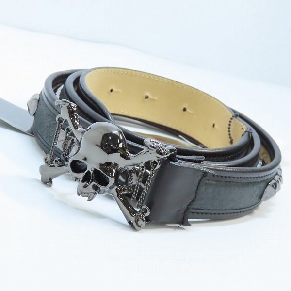 実際に弊社で買取させて頂いたRoen/ロエン スカル バックル スタッズ レザーベルト