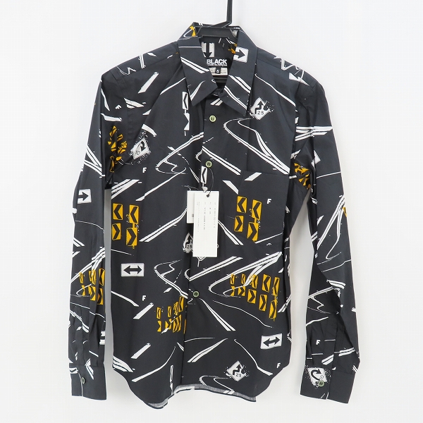 実際に弊社で買取させて頂いた【未使用】BLACK COMME des GARCONS/ブラックコムデギャルソン 道路標識プリント長袖シャツ ブラック 総柄 1E-B011/S