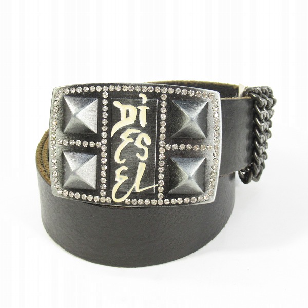 実際に弊社で買取させて頂いたDIESEL/ディーゼル スタッズ チェーン装飾 レザーベルト 90