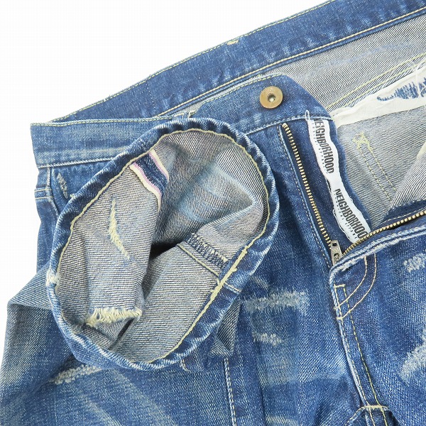 実際に弊社で買取させて頂いたNEIGHBORHOOD/ネイバーフッド Narrow Straight 06EX SAVAGE LEVEL-4 ダメージ加工 デニムパンツ DCNH-PT-09 S の画像 3枚目