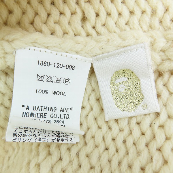 実際に弊社で買取させて頂いたA BATHING APE/アベイシングエイプ GORILLA WOOL ケーブル編み カウチンニット Lの画像 3枚目