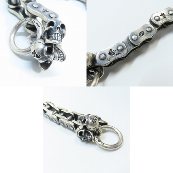 実際に弊社で買取させて頂いた【ギャラ付き】GABORATORY/ガボラトリー/ガボール ミディアム モーターサイクルチェーン ウィズ5スカル ブレスレットの画像 8枚目