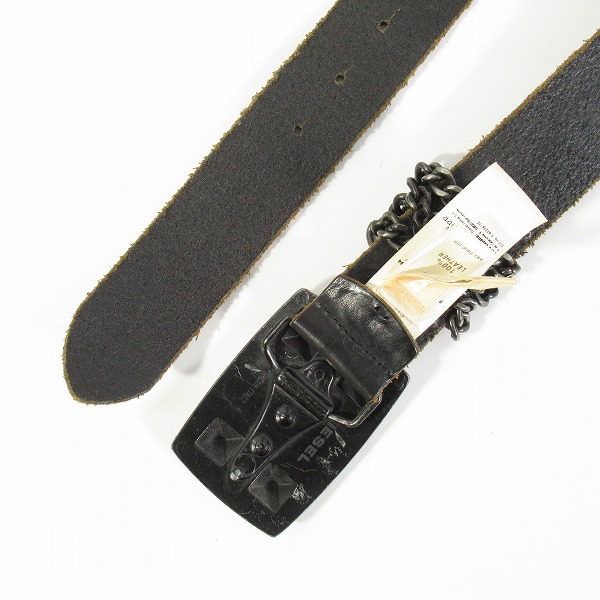実際に弊社で買取させて頂いたDIESEL/ディーゼル スタッズ チェーン装飾 レザーベルト 90の画像 2枚目
