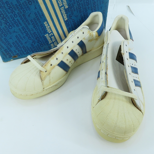 実際に弊社で買取させて頂いた【観賞用】adidas/アディダス 金ベロ/フランス製/ヴィンテージ SUPERSTAR/スーパースター スニーカー  白×青 9.5
